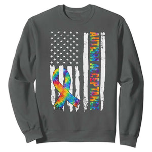 Autism Acceptance Sweatshirt US Flag Ribbon Support Neurodiversity TS14 Dark Heather Print Your Wear