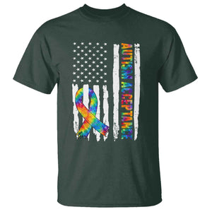 Autism Acceptance T Shirt US Flag Ribbon Support Neurodiversity TS14 Dark Forest Green Print Your Wear