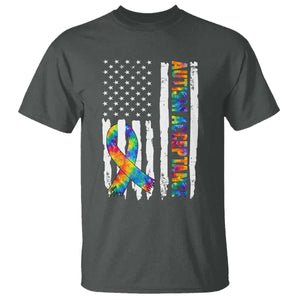 Autism Acceptance T Shirt US Flag Ribbon Support Neurodiversity TS14 Dark Heather Print Your Wear