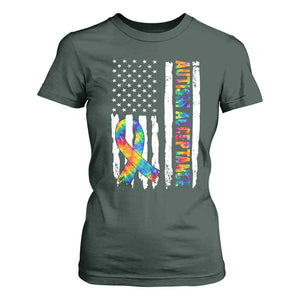 Autism Acceptance T Shirt For Women US Flag Ribbon Support Neurodiversity TS14 Dark Forest Green Print Your Wear