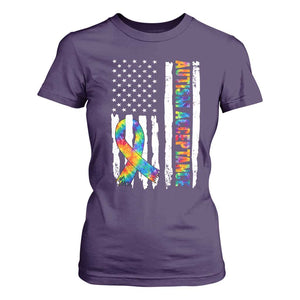 Autism Acceptance T Shirt For Women US Flag Ribbon Support Neurodiversity TS14 Purple Print Your Wear