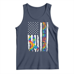 Autism Acceptance Tank Top US Flag Ribbon Support Neurodiversity TS14 Navy Print Your Wear