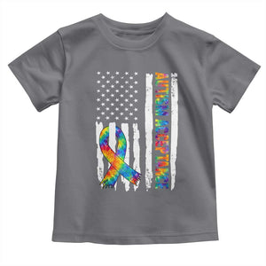 Autism Acceptance Toddler T Shirt US Flag Ribbon Support Neurodiversity TS14 Charcoal Print Your Wear