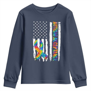 Autism Acceptance Youth Sweatshirt US Flag Ribbon Support Neurodiversity TS14 Navy Print Your Wear