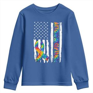 Autism Acceptance Youth Sweatshirt US Flag Ribbon Support Neurodiversity TS14 Royal Blue Print Your Wear