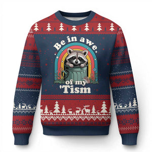 Be in Awe of My Tism Ugly Christmas Sweater Funny Raccoon Autism Acceptance TS14 Navy Red Print Your Wear