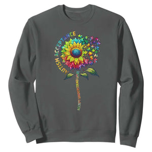 Autism Acceptance Sweatshirt Accept Understand Love Sunflower Puzzle TS14 Dark Heather Print Your Wear