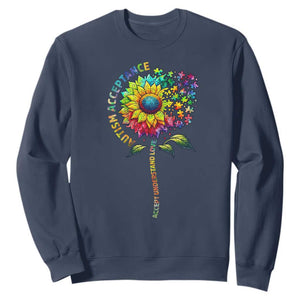 Autism Acceptance Sweatshirt Accept Understand Love Sunflower Puzzle TS14 Navy Print Your Wear
