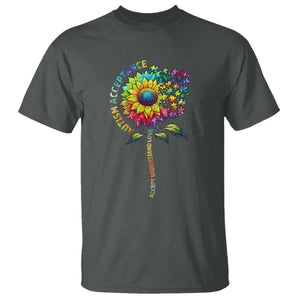 Autism Acceptance T Shirt Accept Understand Love Sunflower Puzzle TS14 Dark Heather Print Your Wear
