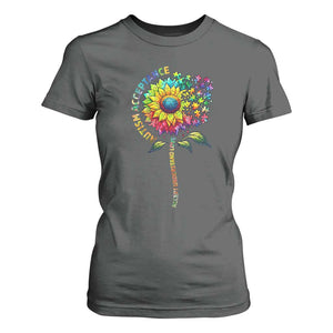 Autism Acceptance T Shirt For Women Accept Understand Love Sunflower Puzzle TS14 Dark Heather Print Your Wear