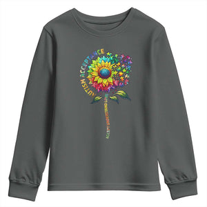 Autism Acceptance Youth Sweatshirt Accept Understand Love Sunflower Puzzle TS14 Dark Heather Print Your Wear