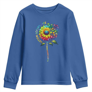 Autism Acceptance Youth Sweatshirt Accept Understand Love Sunflower Puzzle TS14 Royal Blue Print Your Wear
