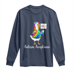 Autism Acceptance Long Sleeve Shirt Accept Understand Love Support Neurodivergent TS14 Navy Print Your Wear