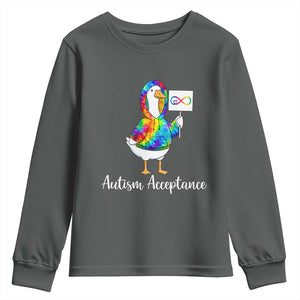 Autism Acceptance Youth Sweatshirt Accept Understand Love Support Neurodivergent TS14 Dark Heather Print Your Wear