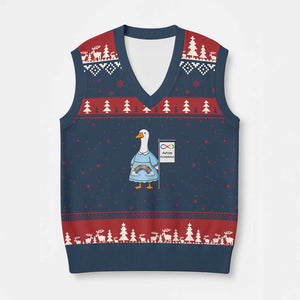 Autism Acceptance V-Neck Knit Sweater Vest Neurodivergent Awareness Silly Goose Support TS14 Navy Red Print Your Wear