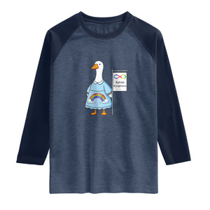 Autism Acceptance Raglan Shirt Neurodivergent Awareness Silly Goose Support TS14 Heather Denim Navy Print Your Wear