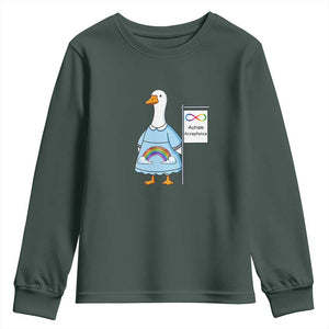 Autism Acceptance Youth Sweatshirt Neurodivergent Awareness Silly Goose Support TS14 Dark Forest Green Print Your Wear