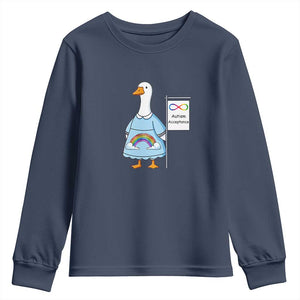 Autism Acceptance Youth Sweatshirt Neurodivergent Awareness Silly Goose Support TS14 Navy Print Your Wear
