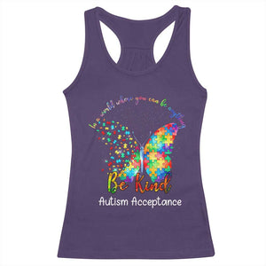 Autism Acceptance Racerback Tank Top In A World Where You Can Be Anything Be Kind Butterfly Puzzle TS14 Purple Print Your Wear