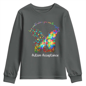 Autism Acceptance Youth Sweatshirt In A World Where You Can Be Anything Be Kind Butterfly Puzzle TS14 Dark Heather Print Your Wear