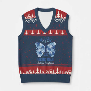 Autism Acceptance V-Neck Knit Sweater Vest In April We Wear Blue Special Education Teacher TS14 Navy Red Print Your Wear