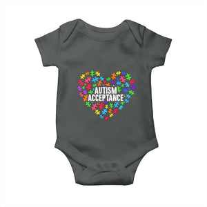 Autism Acceptance Baby Onesie Love Heart Puzzle Piece Gift TS14 Dark Heather Print Your Wear