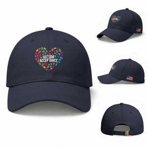Autism Acceptance Baseball Cap Love Heart Puzzle Piece Gift TS14 Baseball Cap Universal Fit Navy Print Your Wear