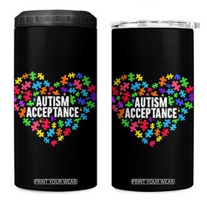 Autism Acceptance 4 in 1 Can Cooler Tumbler Love Heart Puzzle Piece Gift TS14 One Size: 16 oz Black Print Your Wear
