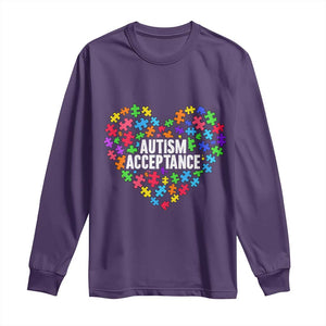 Autism Acceptance Long Sleeve Shirt Love Heart Puzzle Piece Gift TS14 Purple Print Your Wear