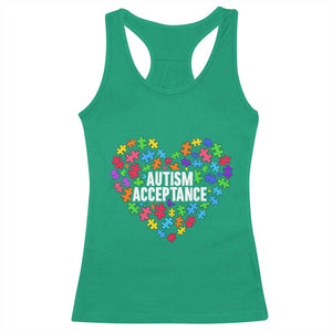 Autism Acceptance Racerback Tank Top Love Heart Puzzle Piece Gift TS14 Irish Green Print Your Wear