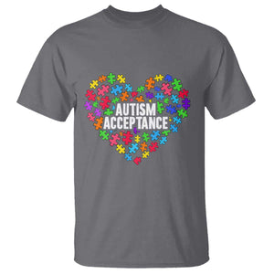 Autism Acceptance T Shirt Love Heart Puzzle Piece Gift TS14 Charcoal Print Your Wear