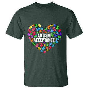 Autism Acceptance T Shirt Love Heart Puzzle Piece Gift TS14 Dark Forest Green Print Your Wear