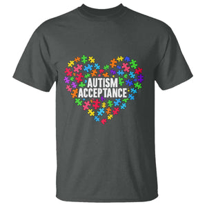 Autism Acceptance T Shirt Love Heart Puzzle Piece Gift TS14 Dark Heather Print Your Wear
