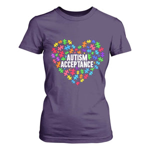 Autism Acceptance T Shirt For Women Love Heart Puzzle Piece Gift TS14 Purple Print Your Wear