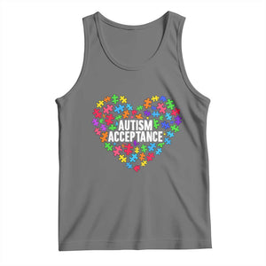 Autism Acceptance Tank Top Love Heart Puzzle Piece Gift TS14 Black Heather Print Your Wear