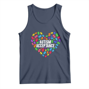 Autism Acceptance Tank Top Love Heart Puzzle Piece Gift TS14 Navy Print Your Wear