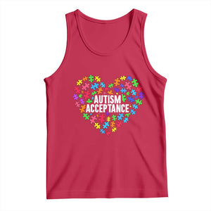 Autism Acceptance Tank Top Love Heart Puzzle Piece Gift TS14 Red Print Your Wear
