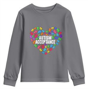 Autism Acceptance Youth Sweatshirt Love Heart Puzzle Piece Gift TS14 Charcoal Print Your Wear