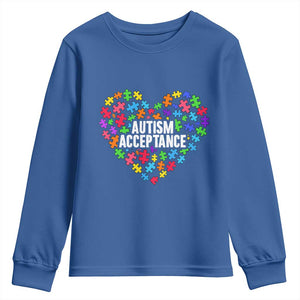 Autism Acceptance Youth Sweatshirt Love Heart Puzzle Piece Gift TS14 Royal Blue Print Your Wear
