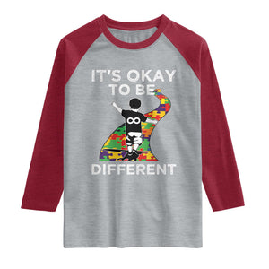 Autism Acceptance Raglan Shirt It's Okay To Be Different TS14 Heather Gray Heather Red Print Your Wear