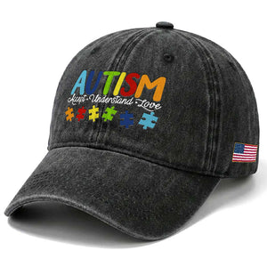 Autism Acceptance Washed Cotton Baseball Cap Accept Understand Love Special Education Teacher Gift TS14 Print Your Wear