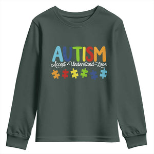 Autism Acceptance Youth Sweatshirt Accept Understand Love Special Education Teacher Gift TS14 Dark Forest Green Print Your Wear