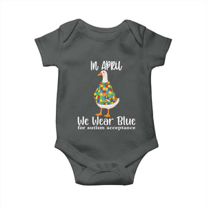 Funny Silly Goose Neurodivergent Support Baby Onesie In April We Wear Blue For Autism Acceptance TS14 Dark Heather Print Your Wear