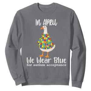 Funny Silly Goose Neurodivergent Support Sweatshirt In April We Wear Blue For Autism Acceptance TS14 Charcoal Print Your Wear