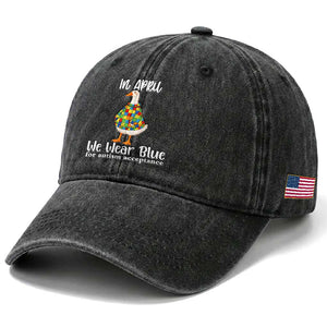 Funny Silly Goose Neurodivergent Support Washed Cotton Baseball Cap In April We Wear Blue For Autism Acceptance TS14 Print Your Wear