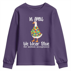 Funny Silly Goose Neurodivergent Support Youth Sweatshirt In April We Wear Blue For Autism Acceptance TS14 Purple Print Your Wear