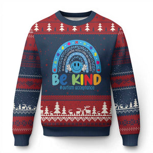 Autism Acceptance Ugly Christmas Sweater Rainbow in April We Wear Blue Ribbon Autism TS14 Navy Red Print Your Wear