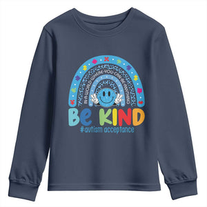 Autism Acceptance Youth Sweatshirt Rainbow in April We Wear Blue Ribbon Autism TS14 Navy Print Your Wear