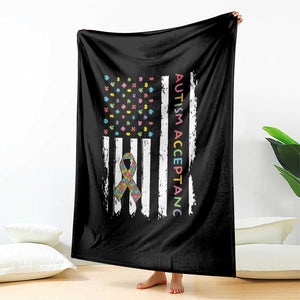 Autism Acceptance Throw Blanket American Flag Neurodivergent Support Ribbon Puzzle TS14 Print Your Wear
