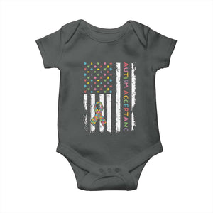 Autism Acceptance Baby Onesie American Flag Neurodivergent Support Ribbon Puzzle TS14 Dark Heather Print Your Wear